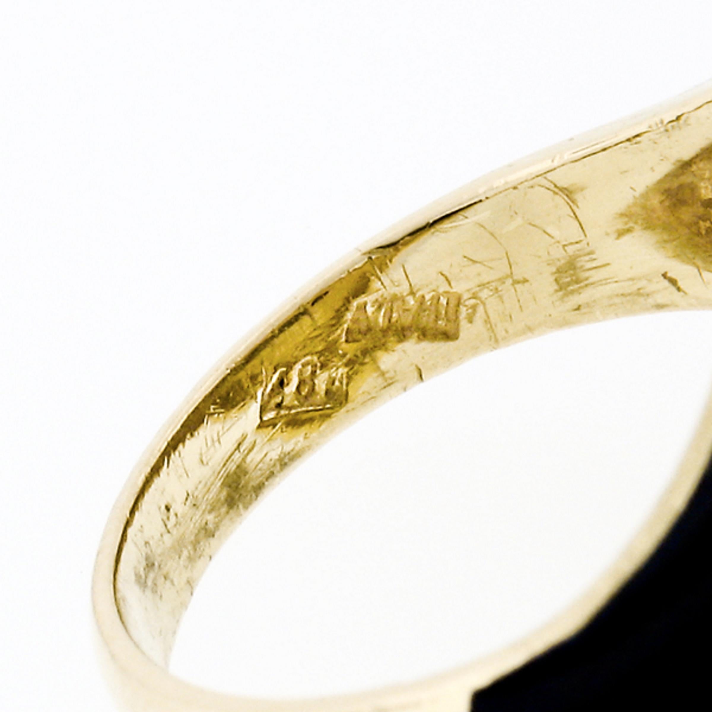 Vintage 18k Yellow Gold Diamond Wide Eye Shaped Black Enamel Dome Cocktail Ring 5