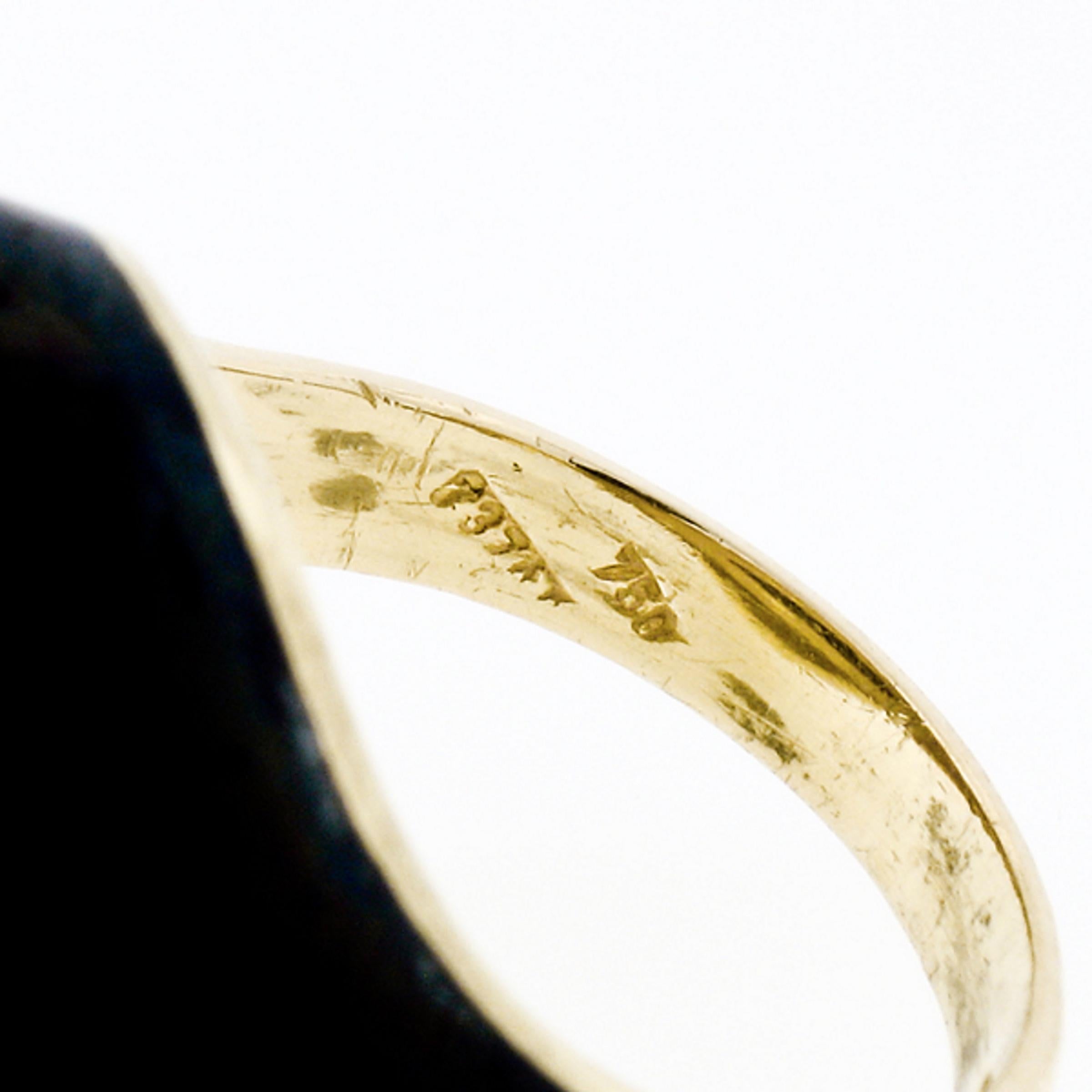 Vintage 18k Yellow Gold Diamond Wide Eye Shaped Black Enamel Dome Cocktail Ring 6
