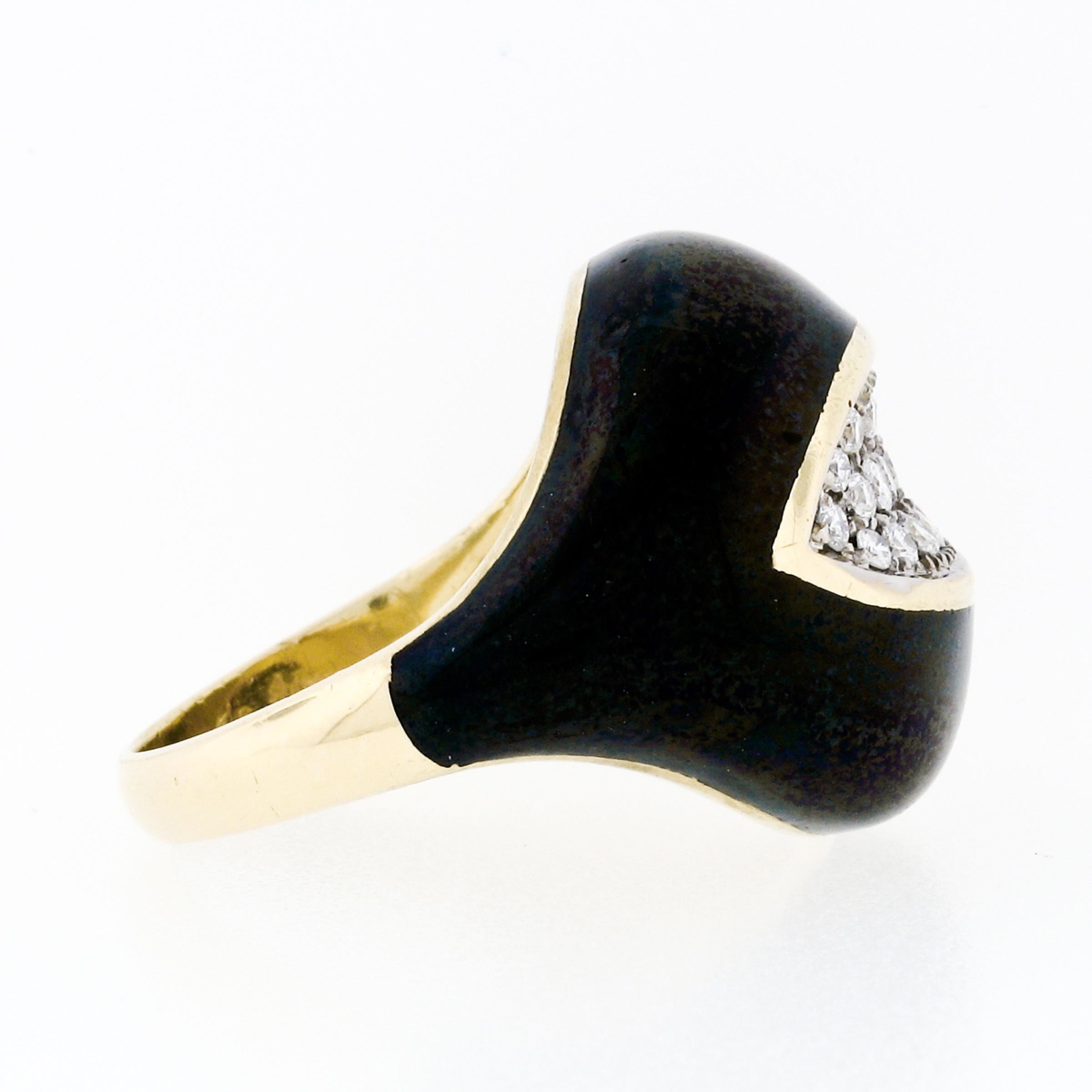 Women's Vintage 18k Yellow Gold Diamond Wide Eye Shaped Black Enamel Dome Cocktail Ring