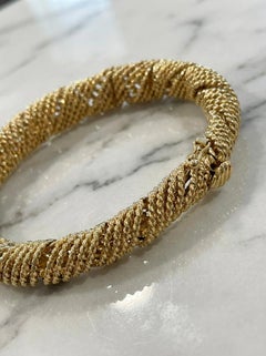 Vintage 18K Yellow Gold Diamond Woven Rope Bangle Bracelet VS1 Diamonds