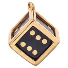 Vintage 18K Yellow Gold Dice Charm Pendant