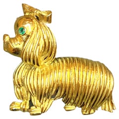 Vintage 18K Yellow Gold Dog Brooch
