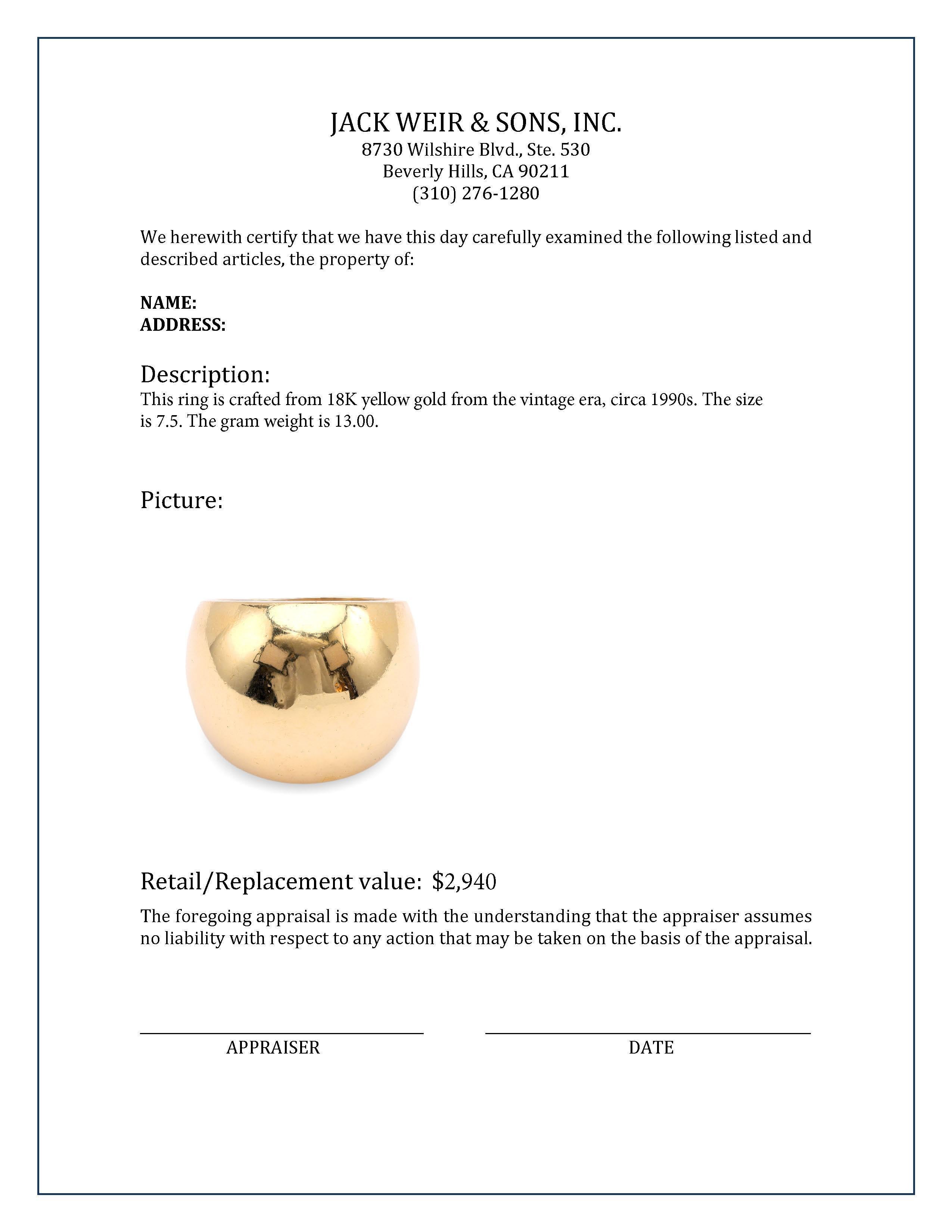 Women's or Men's Vintage 18K Yellow Gold Dome Ring