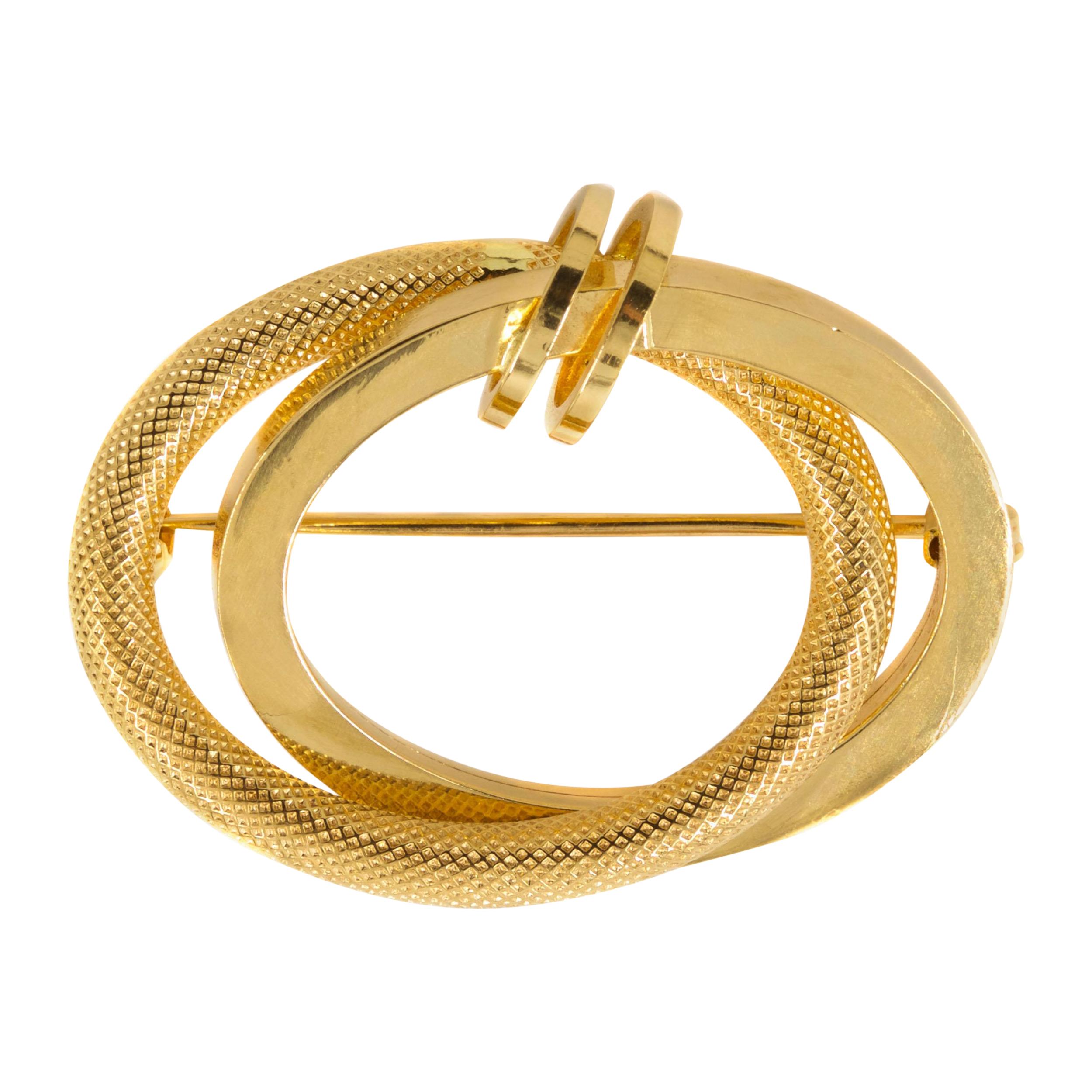 Vintage 18k Yellow Gold Double-Circle Modernist Brooch For Sale