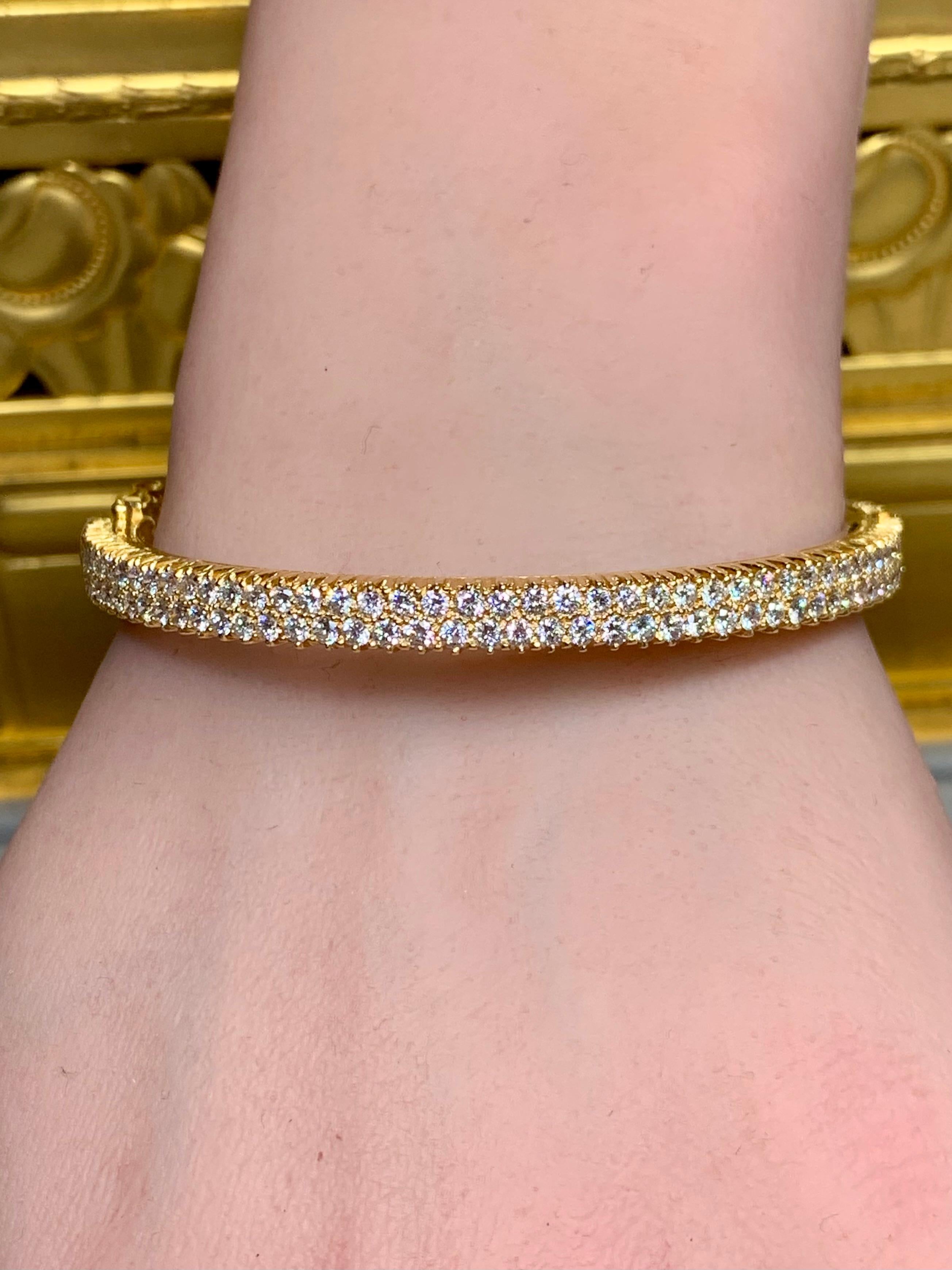 Vintage 18K Yellow Gold Double Row Diamond Cuff Bangle Bracelet 5.50ctw F Vs For Sale 4