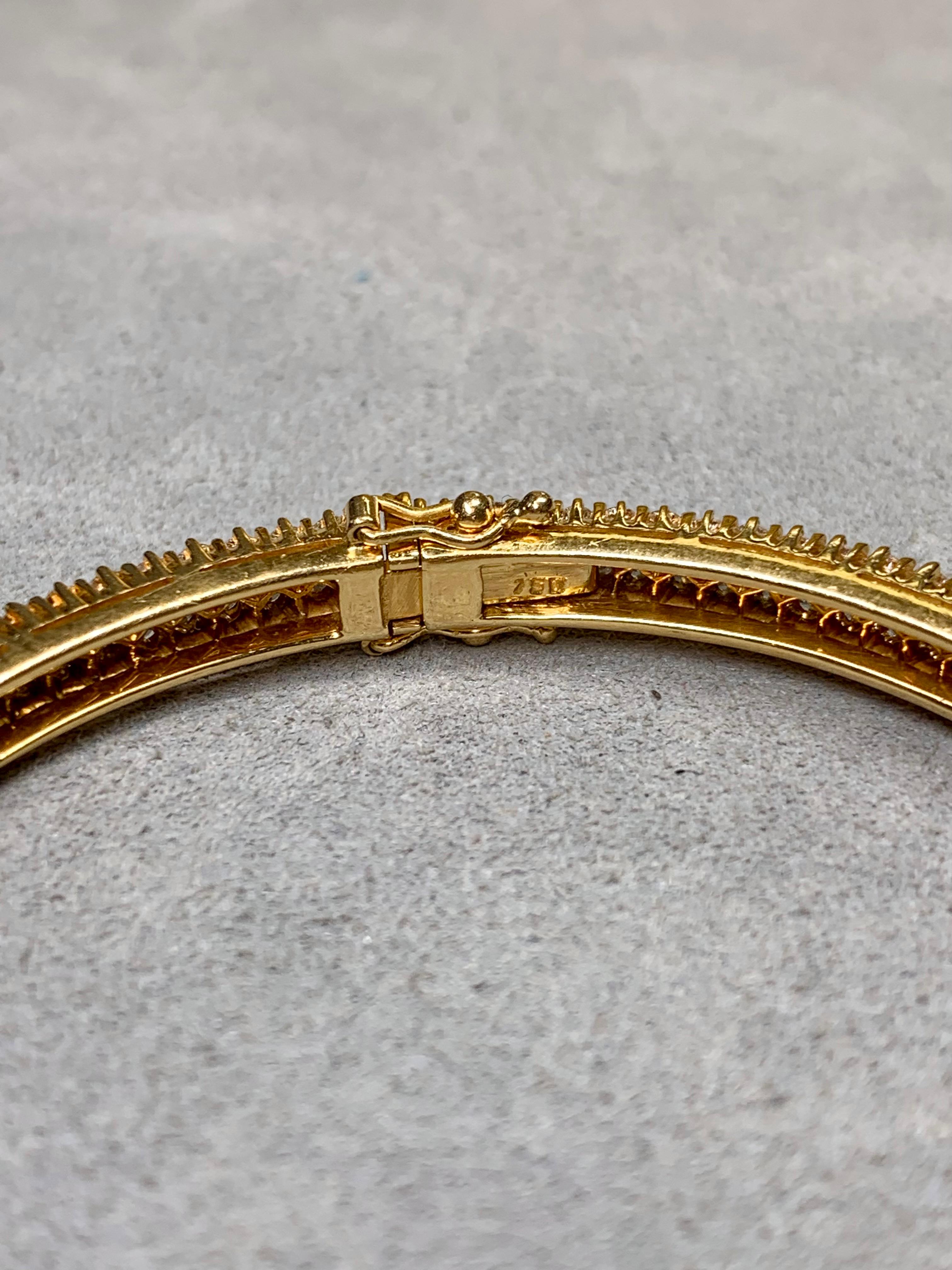 Round Cut Vintage 18K Yellow Gold Double Row Diamond Cuff Bangle Bracelet 5.50ctw F Vs For Sale