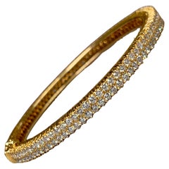 Vintage 18K Yellow Gold Double Row Diamond Cuff Bangle Bracelet 5.50ctw F Vs