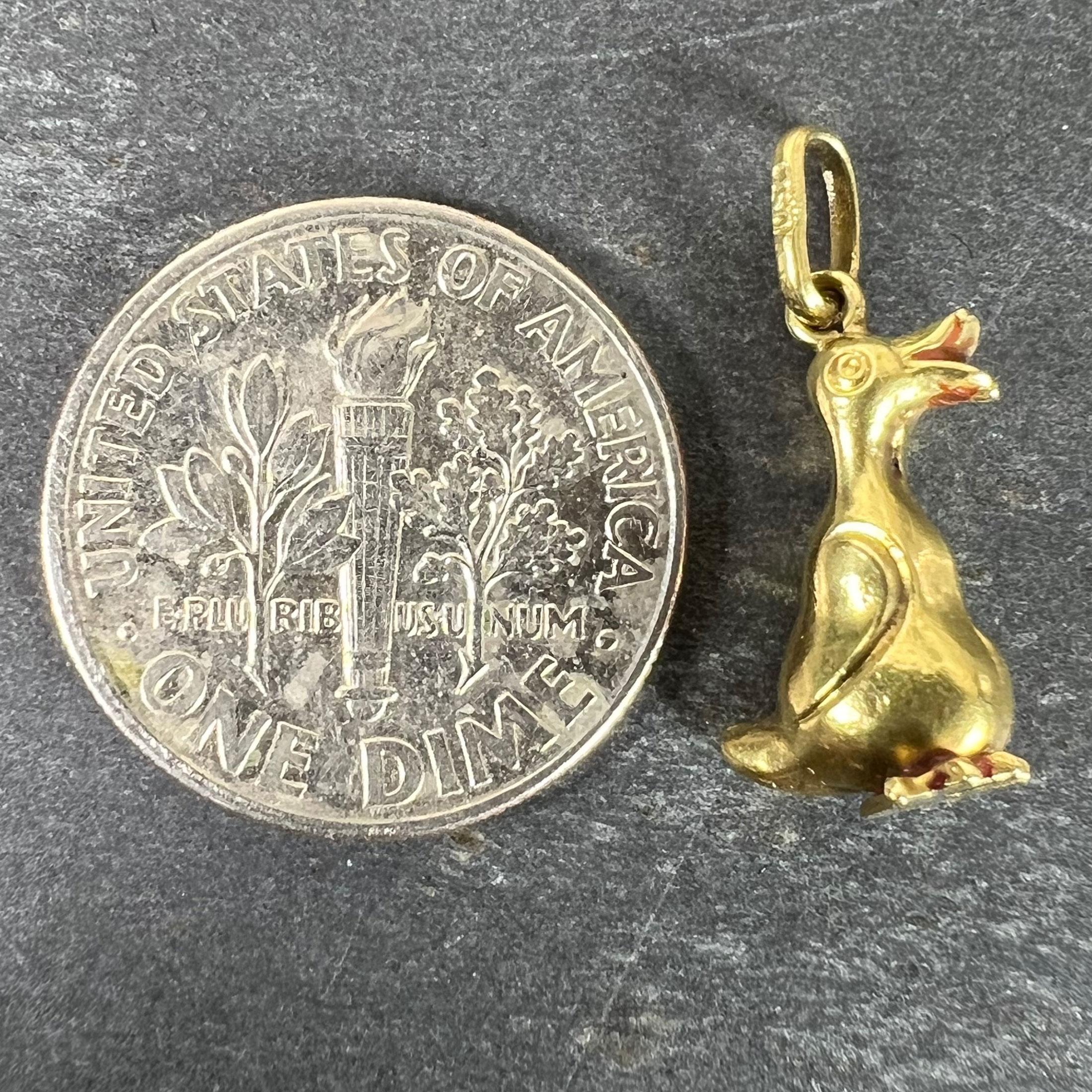 Vintage 18K Yellow Gold Duck Bird Charm Pendant For Sale 5