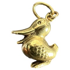 Vintage 18K Yellow Gold Duck Bird Charm Pendant