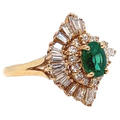 Vintage 18K Yellow Gold Emerald and Diamond Cluster Engagement Ring 4.00CT