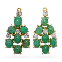 Vintage 18k Yellow Gold Emerald and Diamond Earring Jackets