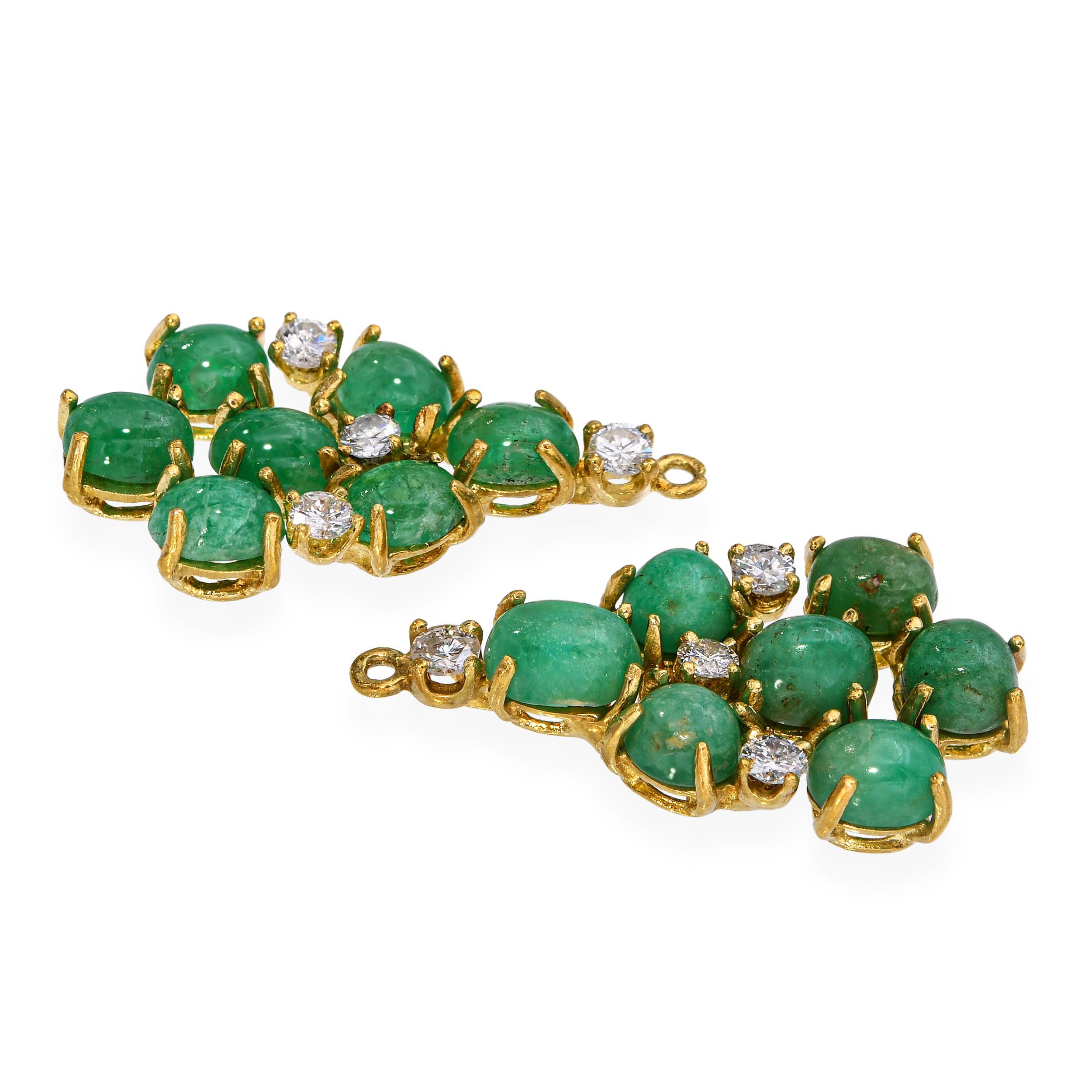 Vintage 18k Gelbgold Smaragd und Diamant-Ohrring Jacken im Zustand „Gut“ im Angebot in New York, NY