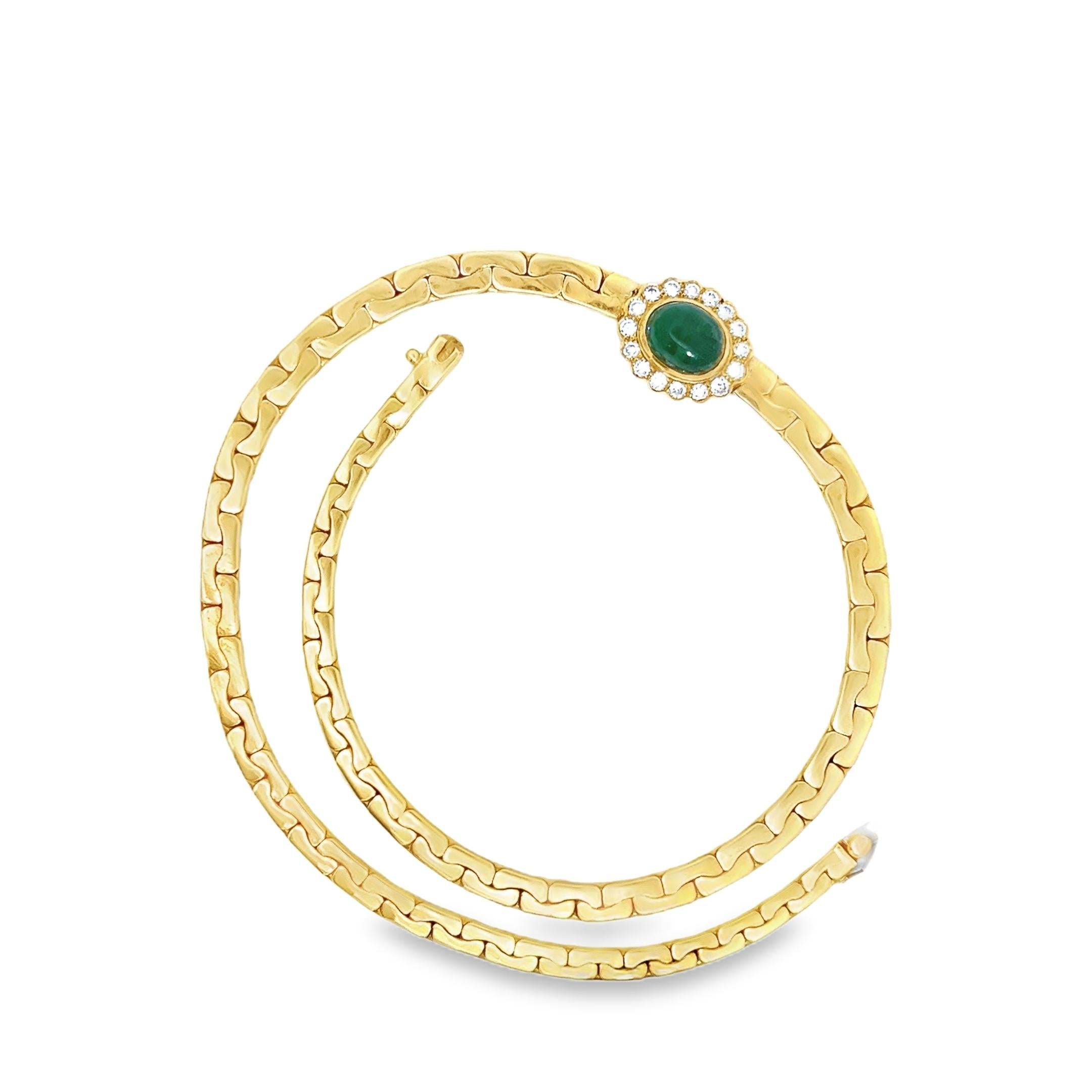 Retro Vintage 18K Yellow Gold Emerald and Diamond Pendant Chain Necklace For Sale