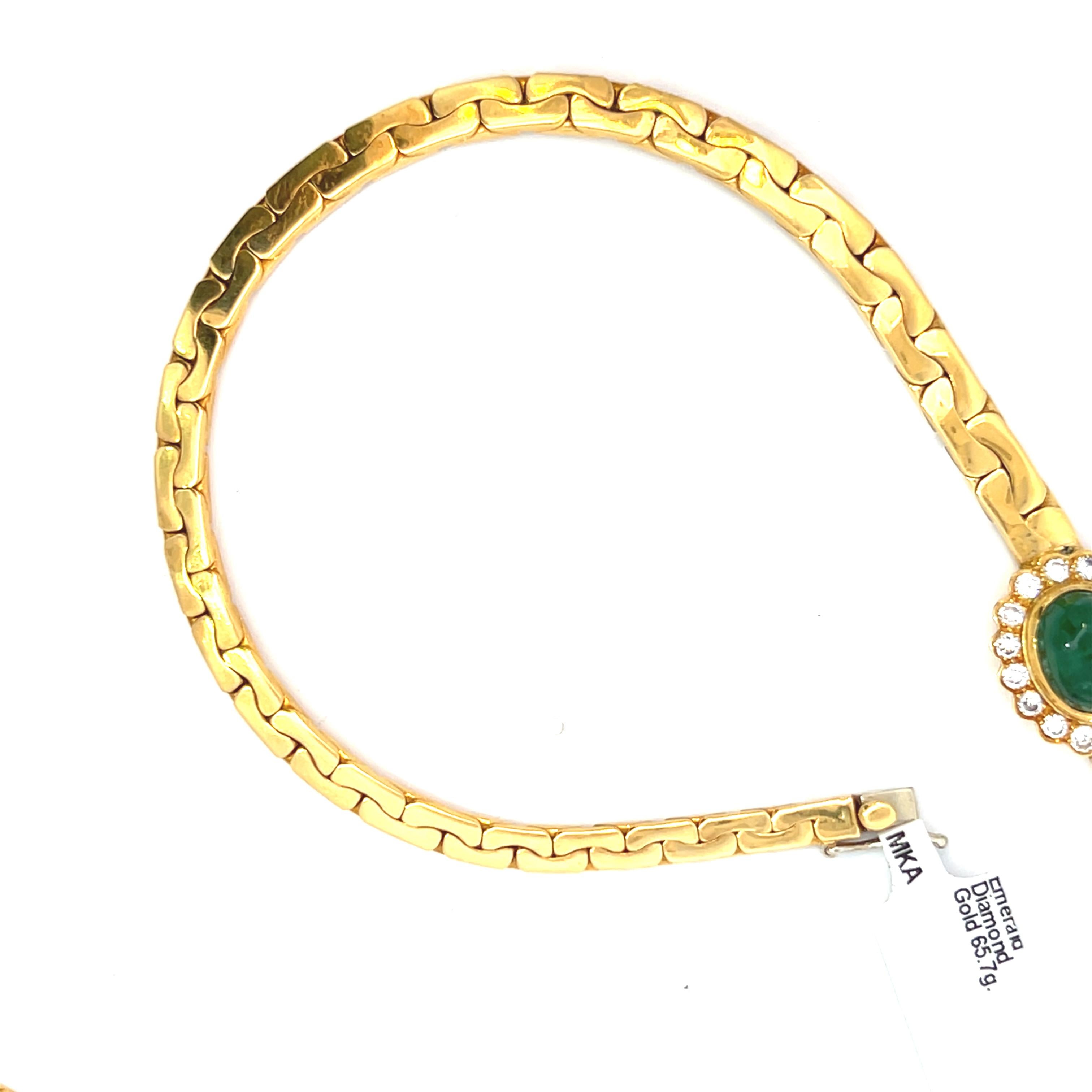 Vintage 18K Yellow Gold Emerald and Diamond Pendant Chain Necklace For Sale 3
