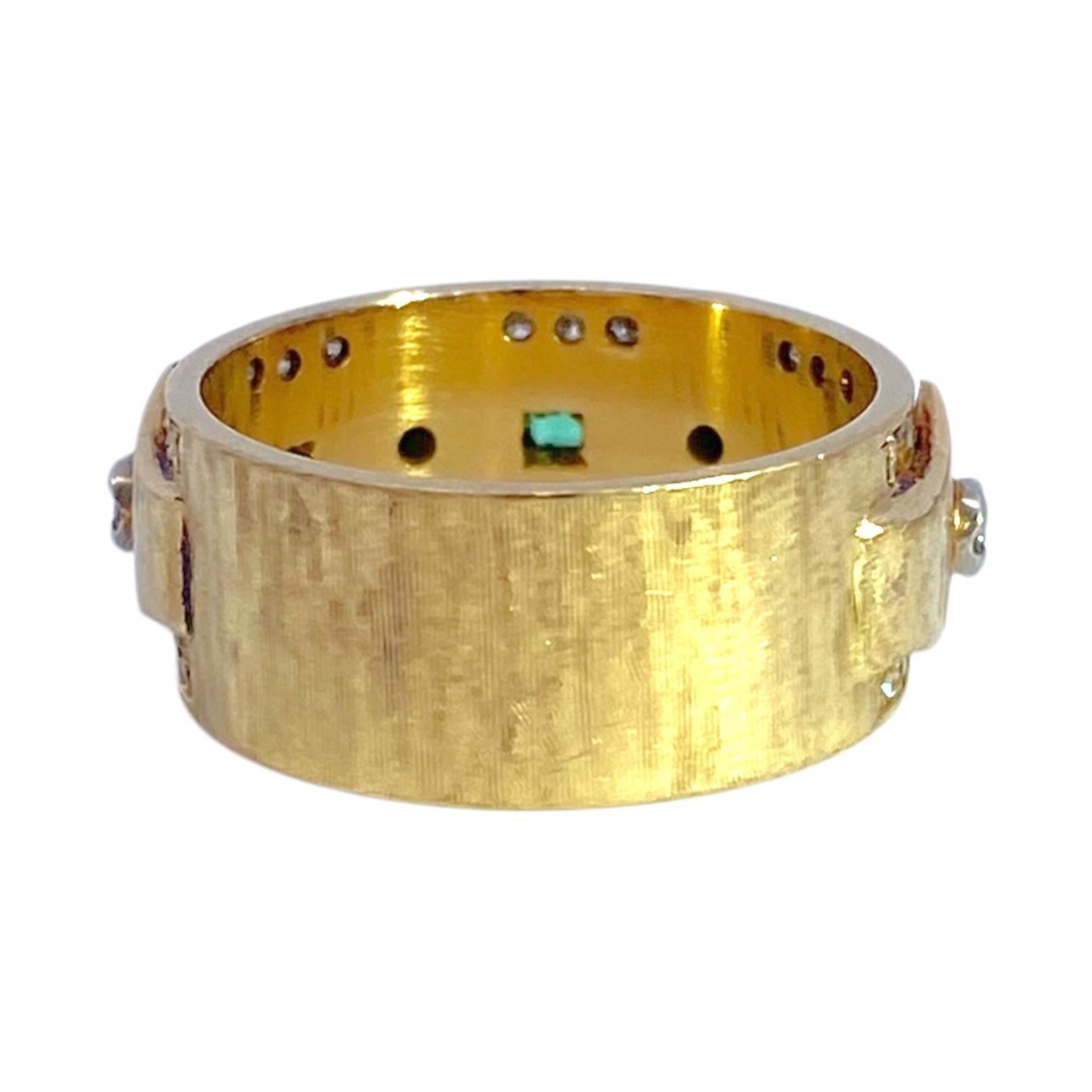 Square Cut Vintage 18K Yellow Gold Emerald & Diamond Band