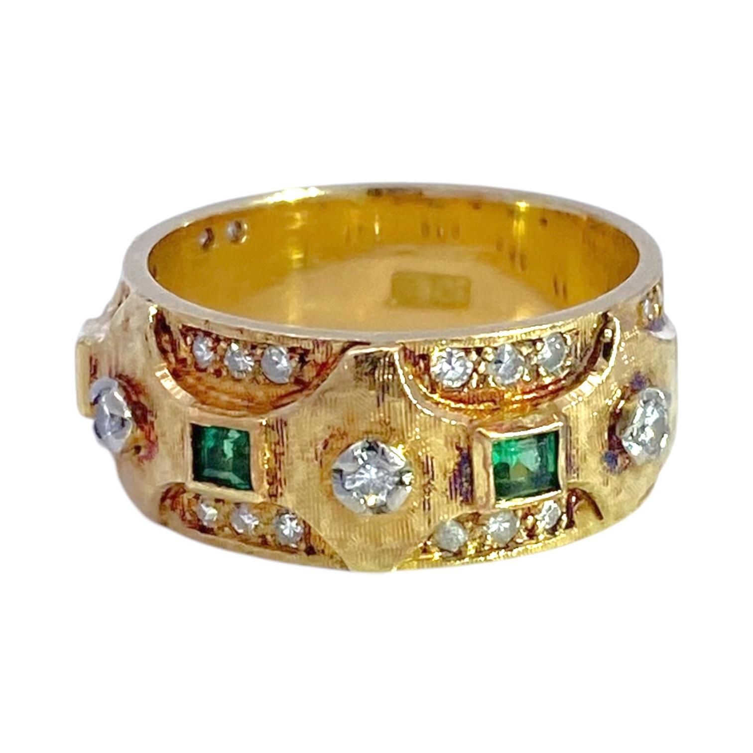 Women's Vintage 18K Yellow Gold Emerald & Diamond Band
