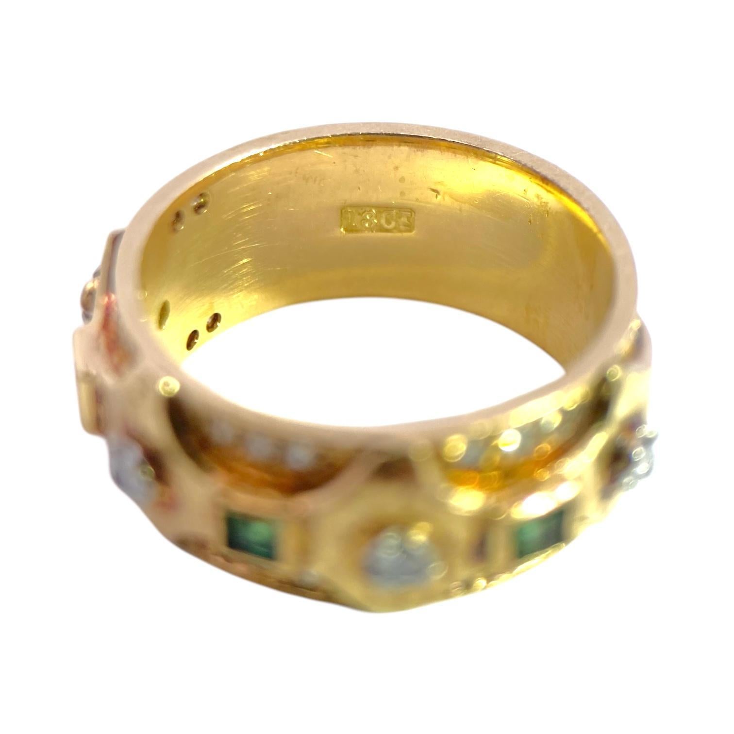 Vintage 18K Yellow Gold Emerald & Diamond Band 1