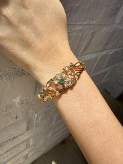 Vintage 18K Gelbgold Smaragd & Diamant-Armreif Armband