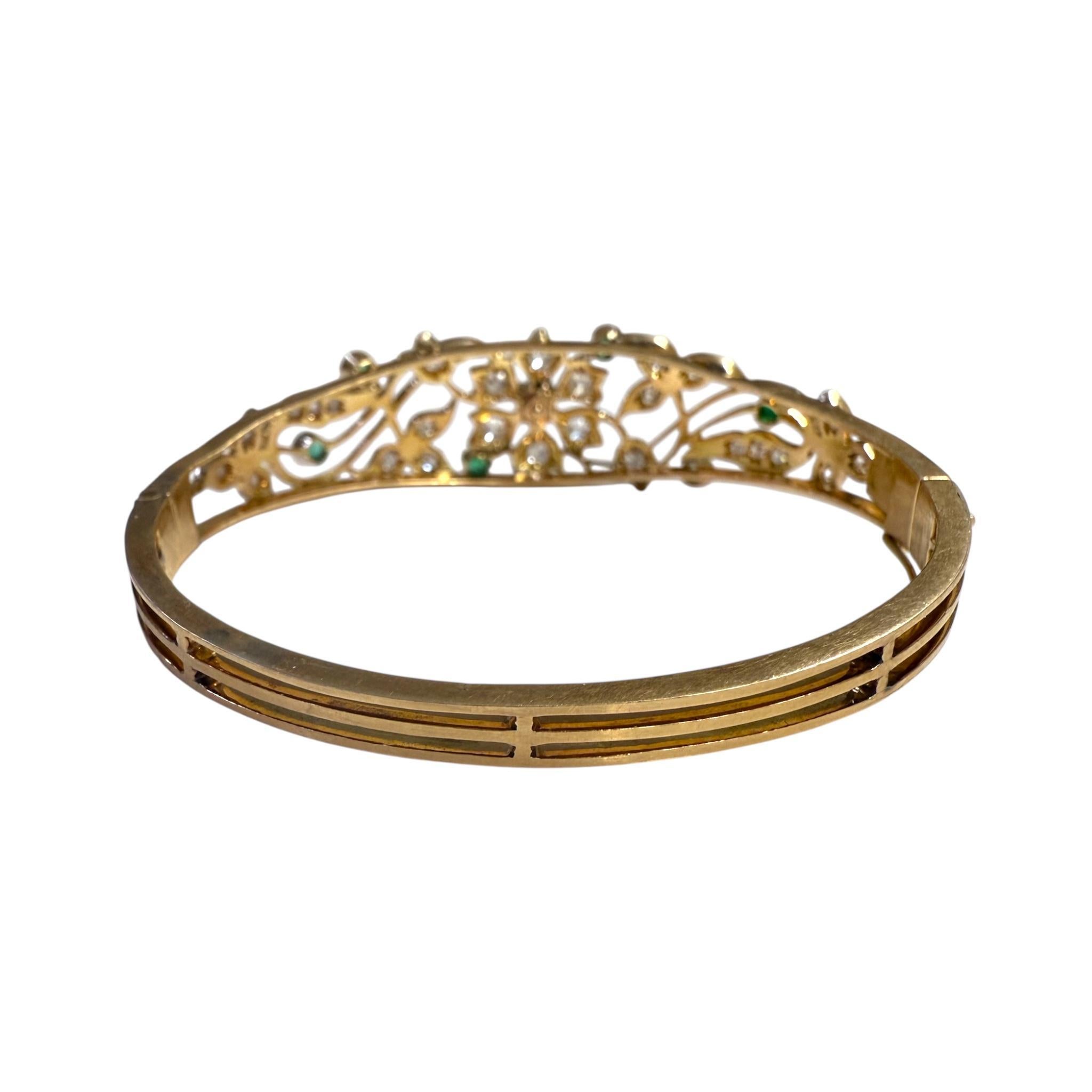 Bracciale vintage in oro giallo 18 carati con smeraldi e diamanti in vendita 2