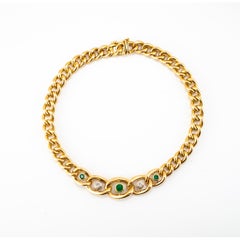 Vintage 18K Yellow Gold Emerald Diamond Graduated Articulated Curb Link Bracelet
