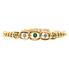 Vintage 18K Yellow Gold Emerald Diamond Graduated Articulated Curb Link Bracelet