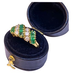 Anello vintage in oro giallo 18 carati con smeraldo e diamante