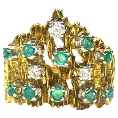 Vintage 18K Yellow Gold Emerald & Diamond Ring