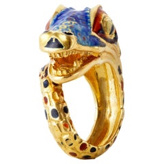 Vintage 18k Yellow Gold Enamel Alligator Pinky Ring
