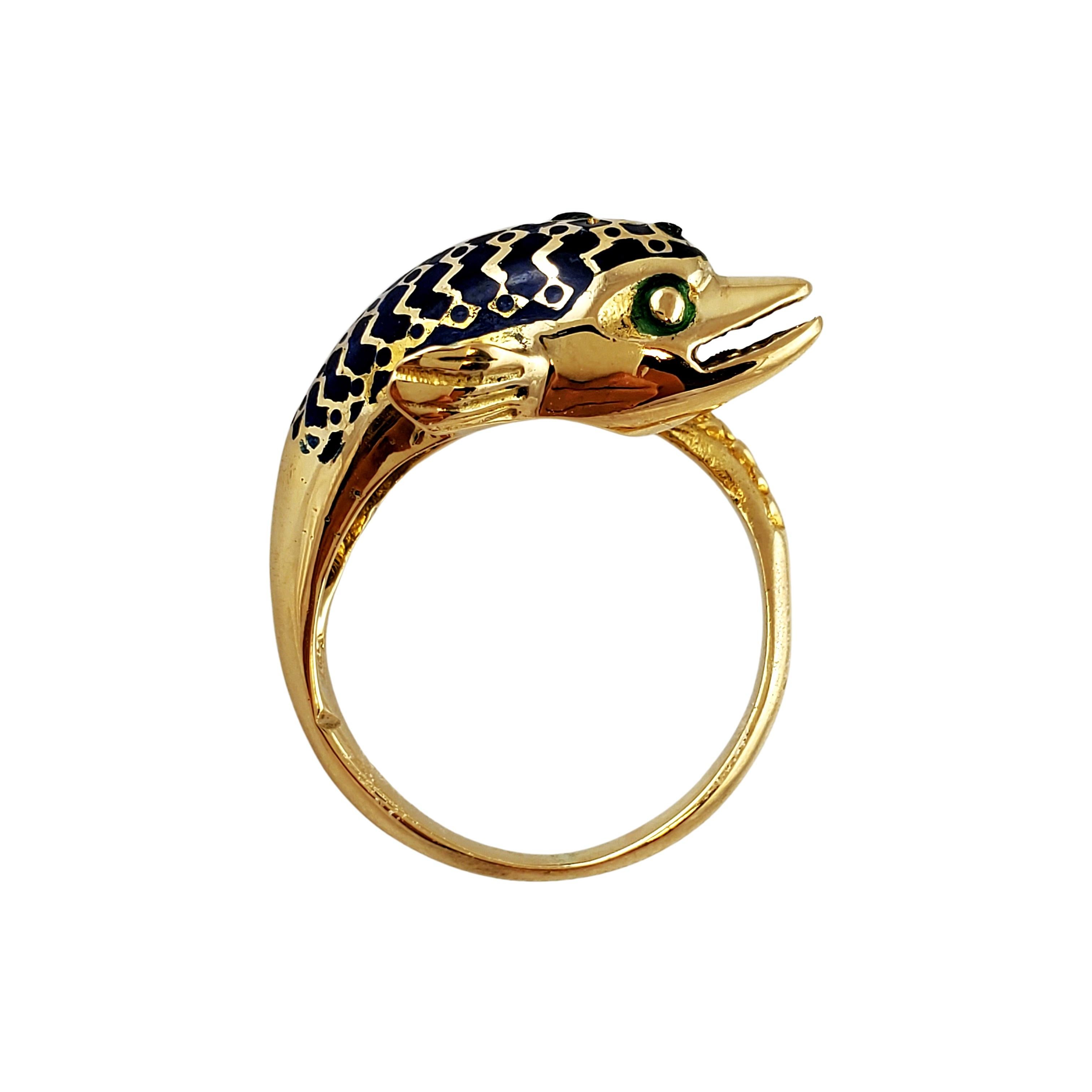 Women's Vintage 18K Yellow Gold Enamel Fish Ring