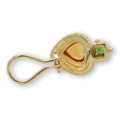 Vintage 18K Yellow Gold Etruscan Citrine and Tourmaline Clip Earrings