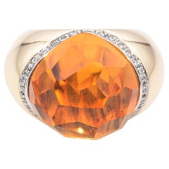 Anello d'epoca in oro giallo 18 carati con citrino sfaccettato e diamante