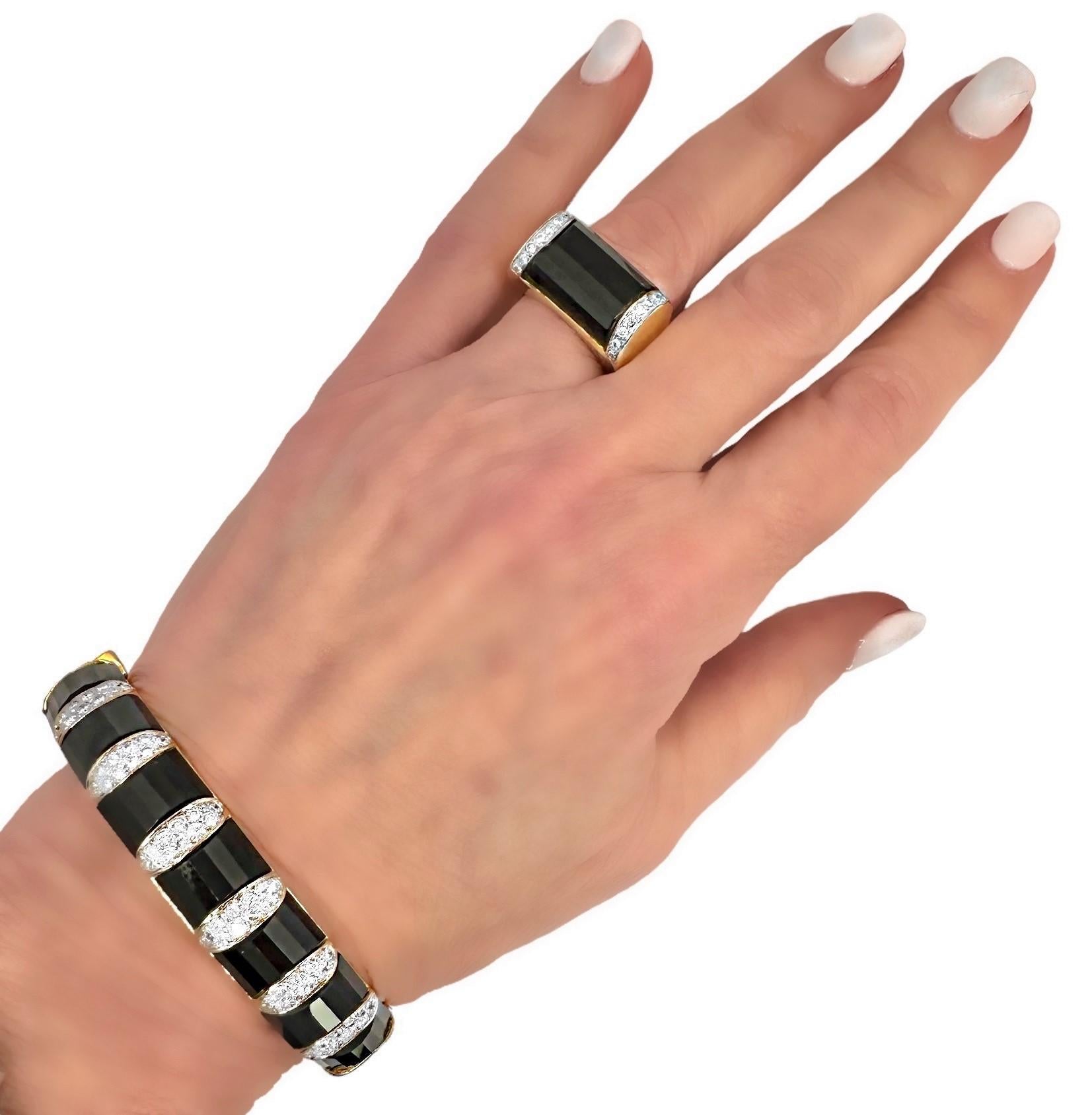 18 Karat Gelbgold, facettierter Onyx und Diamant, amerikanischer Mode-Ring im Angebot 5