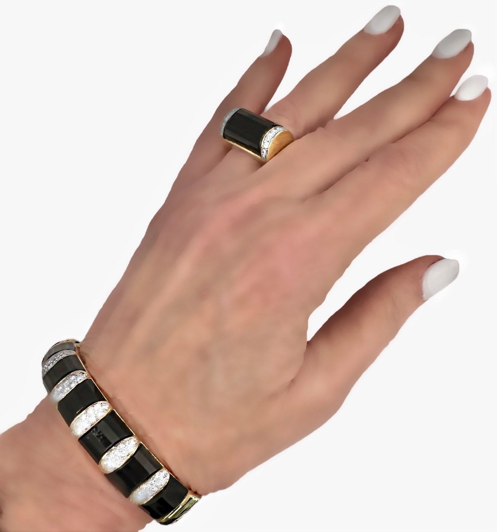 18 Karat Gelbgold, facettierter Onyx und Diamant, amerikanischer Mode-Ring 6