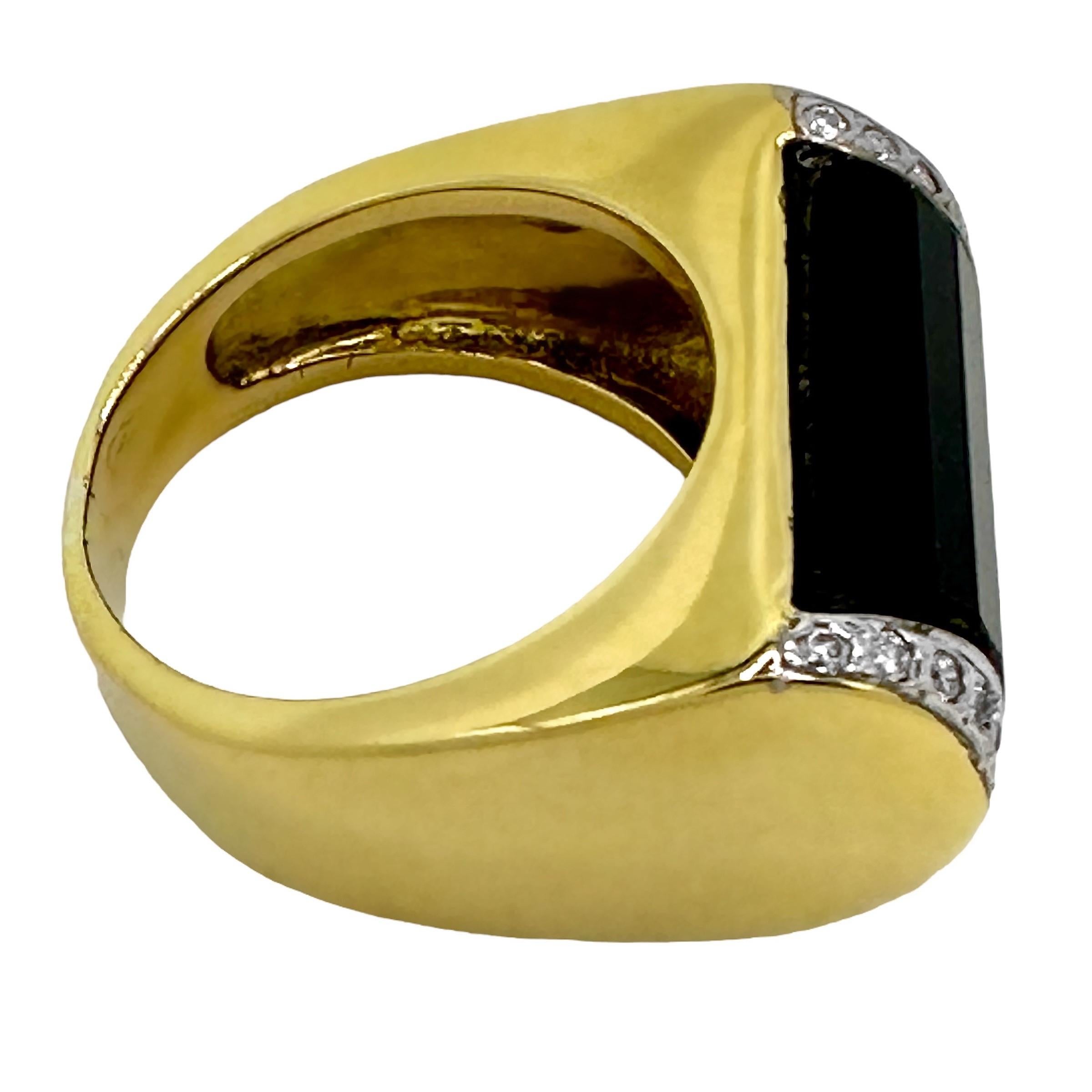 Vintage 18k Yellow Gold, Faceted Onyx and Diamond, American Fashion Ring For Sale 1