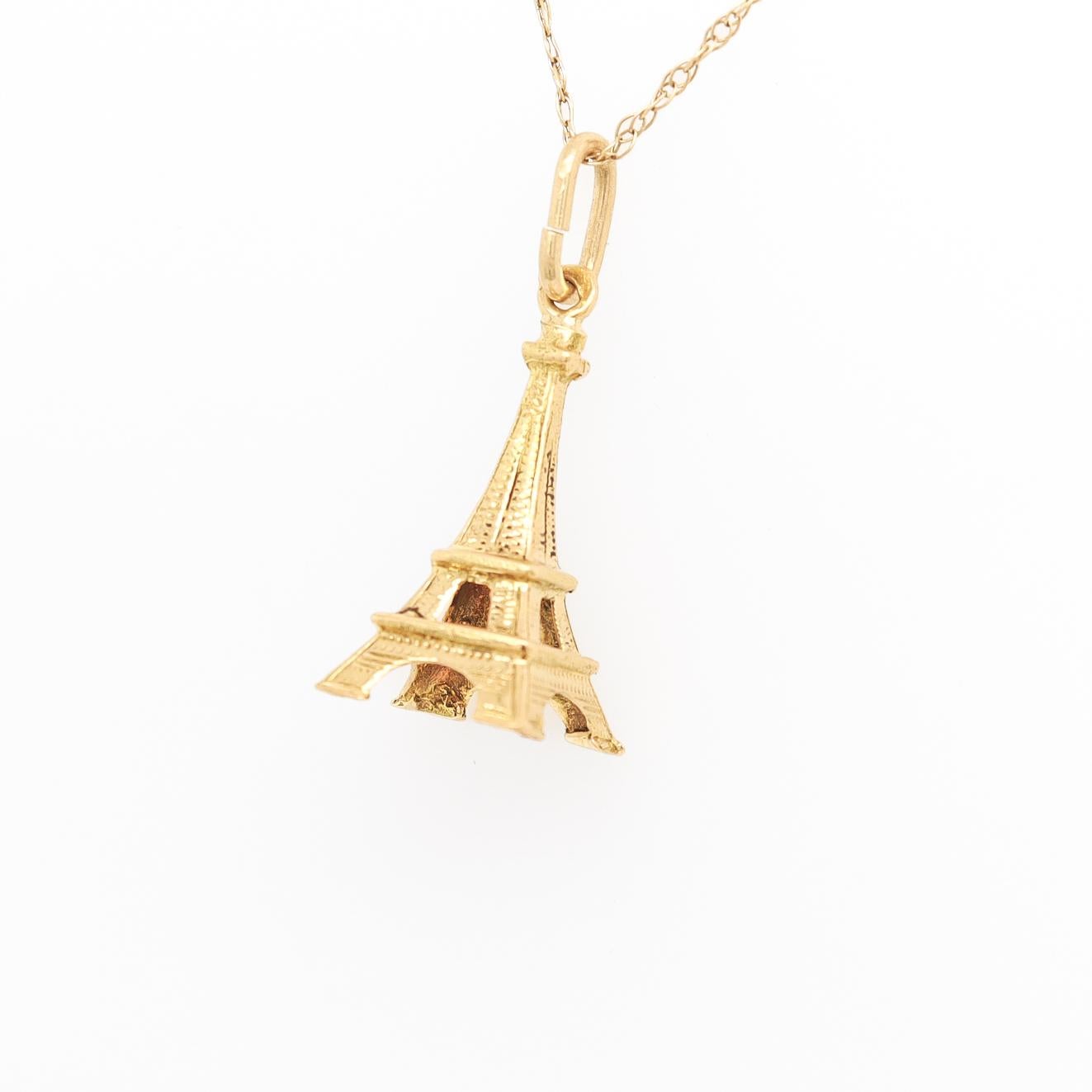 Retro Vintage 18K Yellow Gold Figural Eiffel Tower Charm