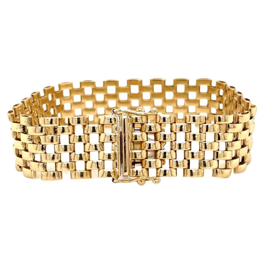 Vintage 18k Yellow Gold Track Link Bracelet For Sale at 1stDibs