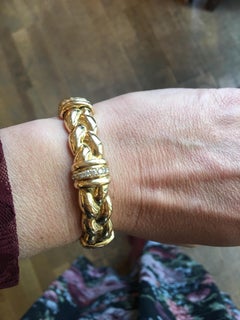 Vintage 18 Karat Yellow Gold Flex Cuff Bangle 0.84 Carat Diamonds Bracelet