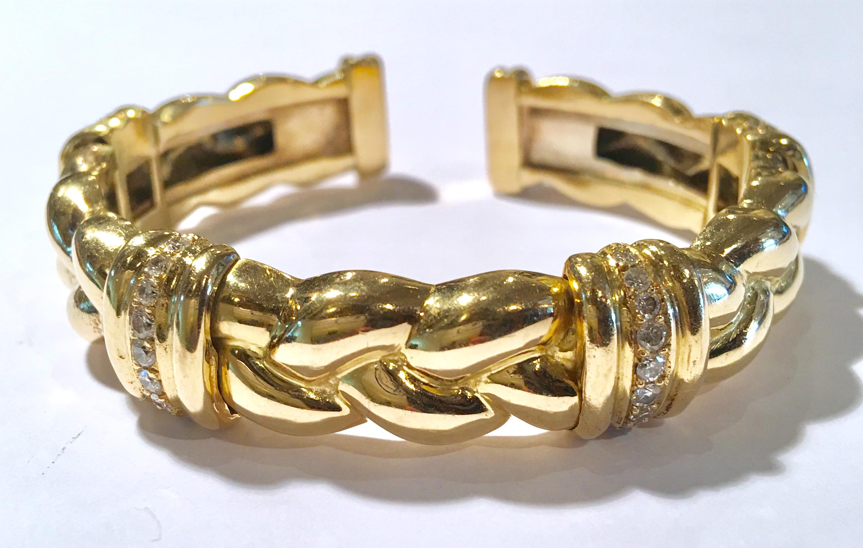 Contemporary Vintage 18 Karat Yellow Gold Flex Cuff Bangle 0.84 Carat Diamonds Bracelet