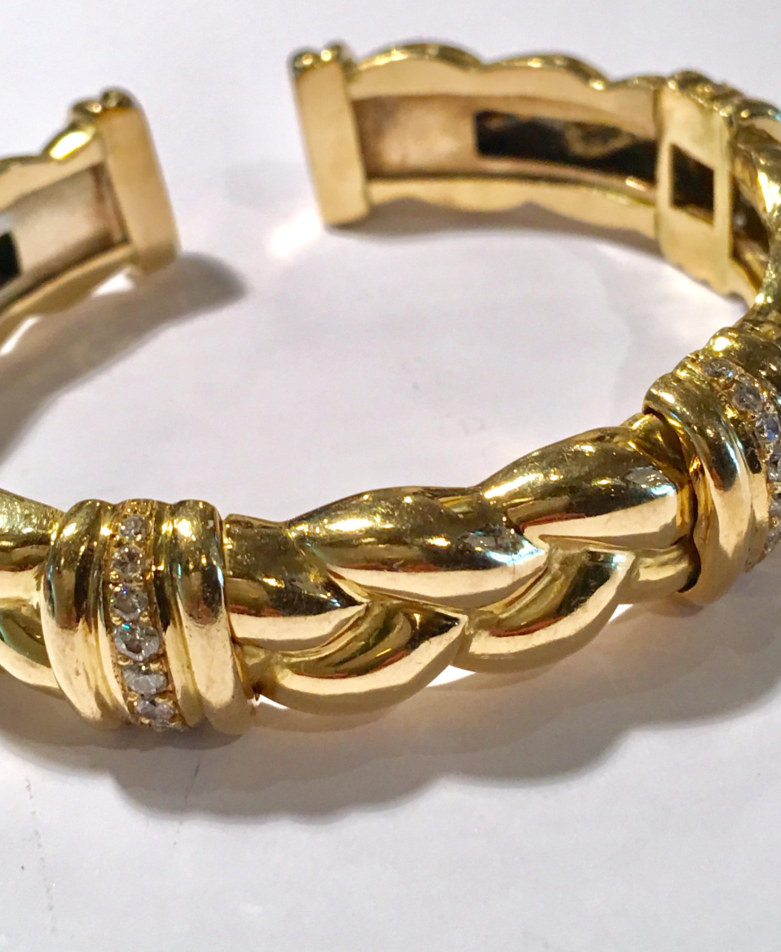 Women's Vintage 18 Karat Yellow Gold Flex Cuff Bangle 0.84 Carat Diamonds Bracelet