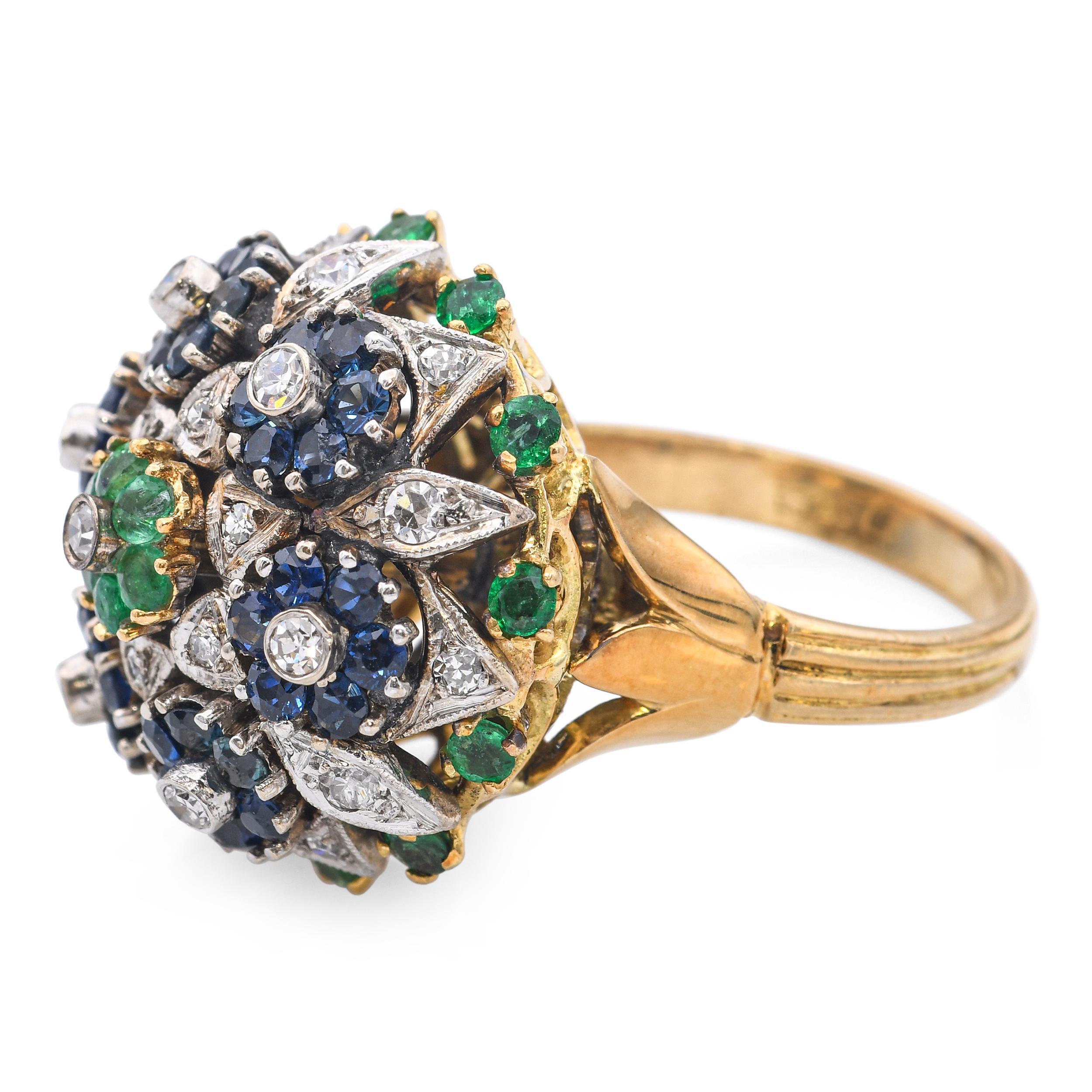 Anello floreale d'epoca in oro giallo 18 ct. In condizioni buone in vendita a New York, NY