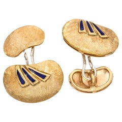 Vintage 18k Yellow Gold Florentine Finished Enamel Cufflinks