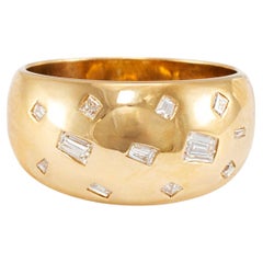 Vintage 18K Yellow Gold Flush Set Baguette Diamond Wide Band Ring