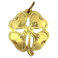 Vintage 18K Yellow Gold Four Leaf Clover Lucky Charm Pendant