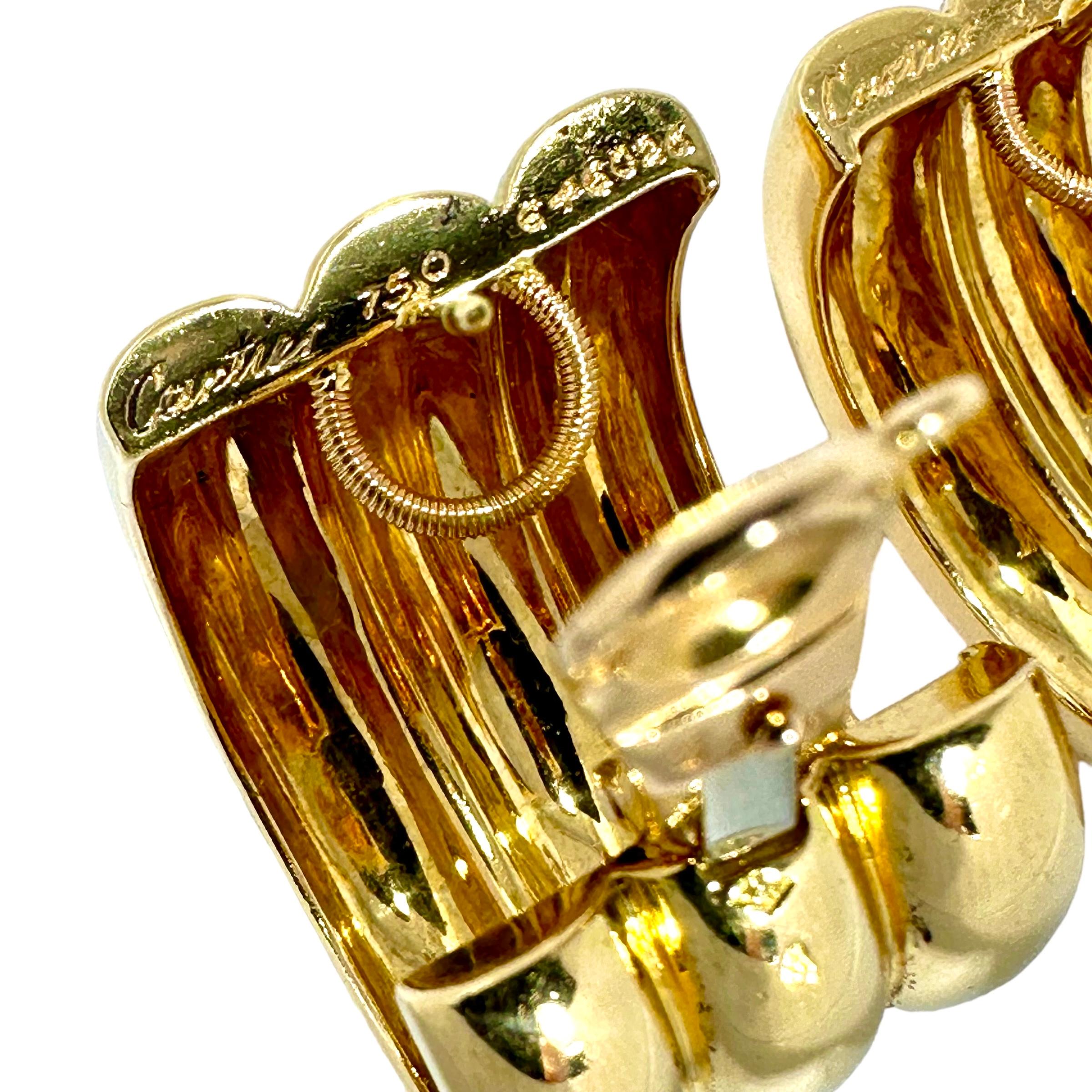 Cartier French, boucles d'oreilles vintage à trois anneaux en or jaune 18 carats d'une largeur de 3/4 pouce  en vente 5
