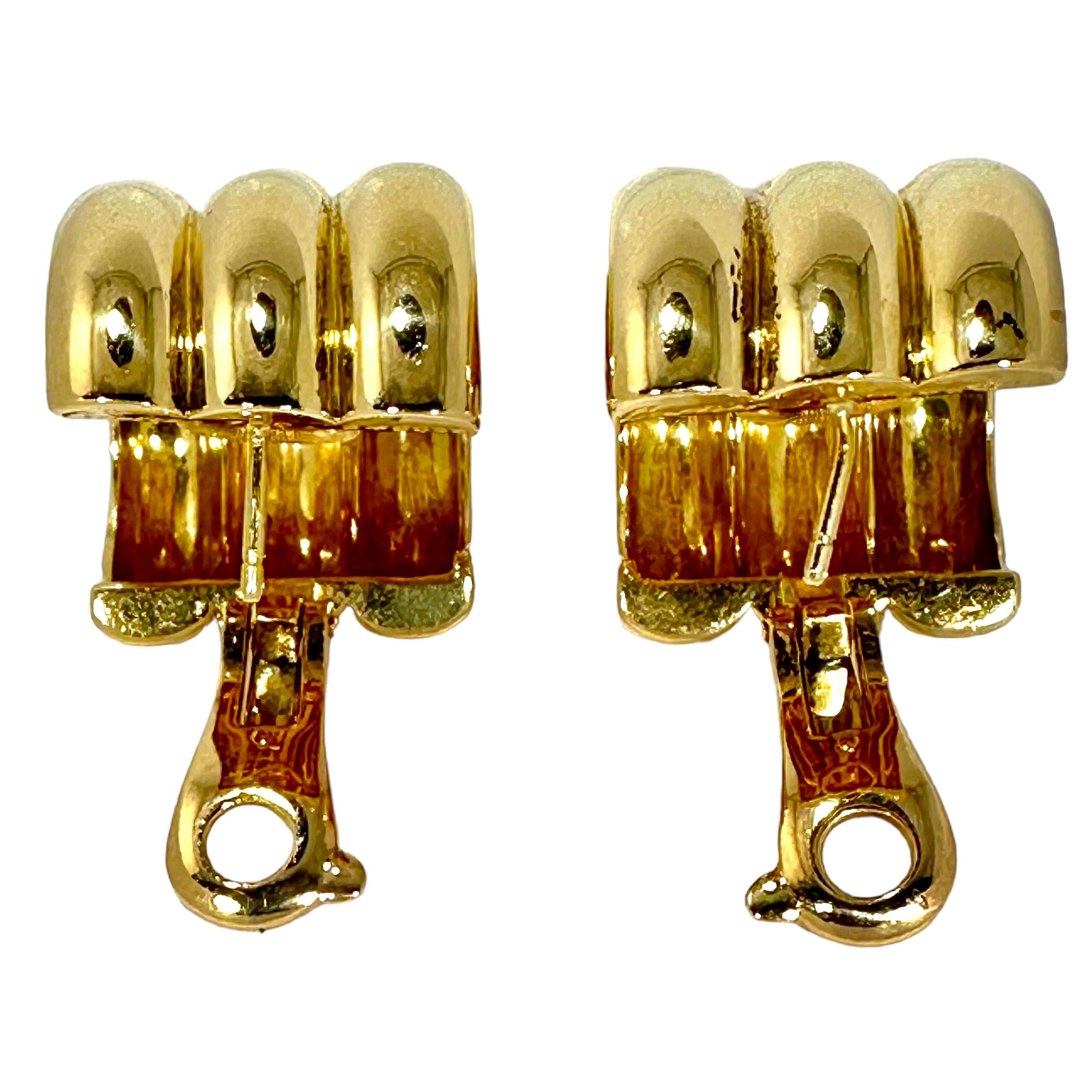 Women's Vintage 18k Yellow Gold French Cartier 3/4 Inch Wide Triple Hoop Earrings  For Sale