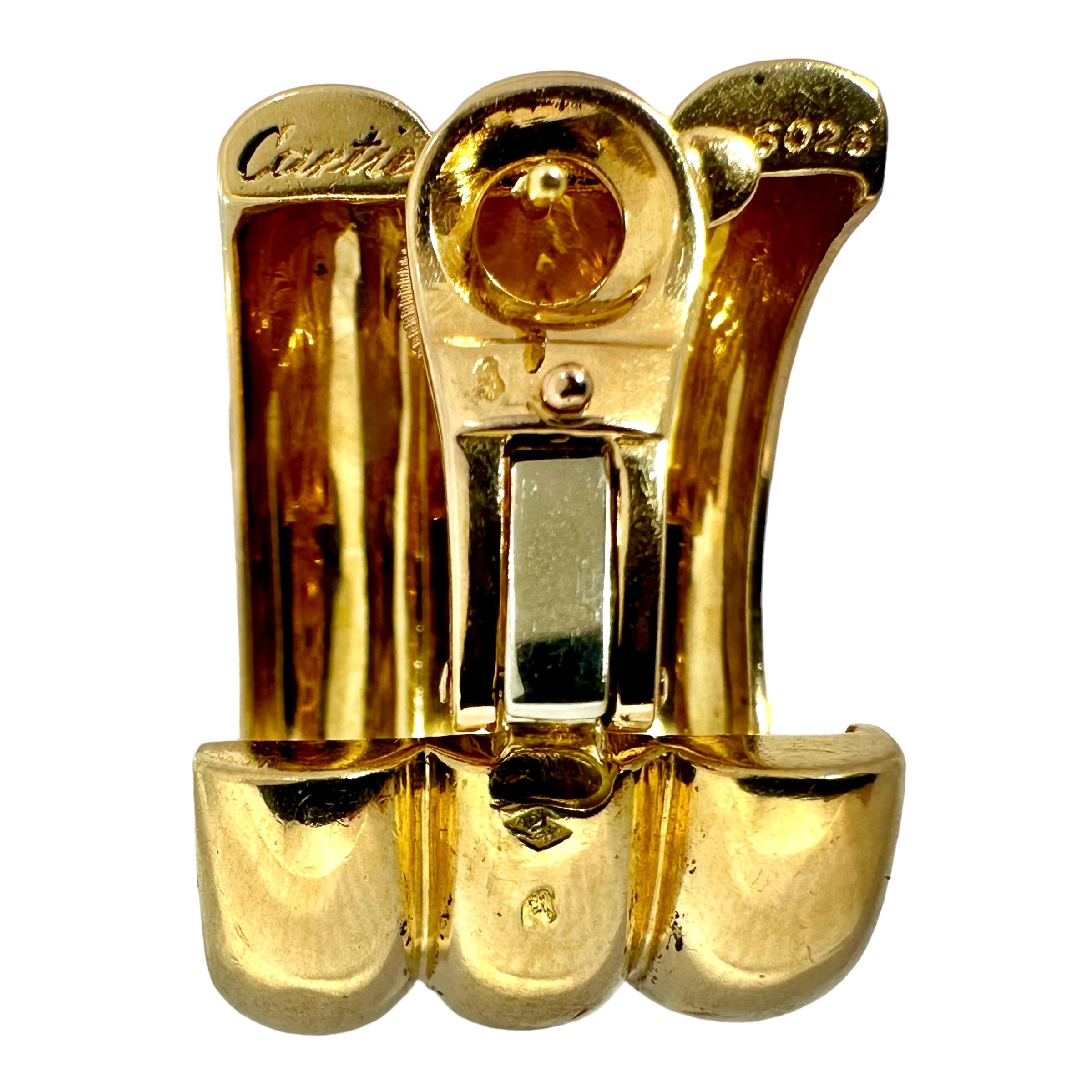 Cartier French, boucles d'oreilles vintage à trois anneaux en or jaune 18 carats d'une largeur de 3/4 pouce  en vente 4