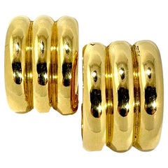 Vintage 18k Yellow Gold French Cartier 3/4 Inch Wide Triple Hoop Earrings 