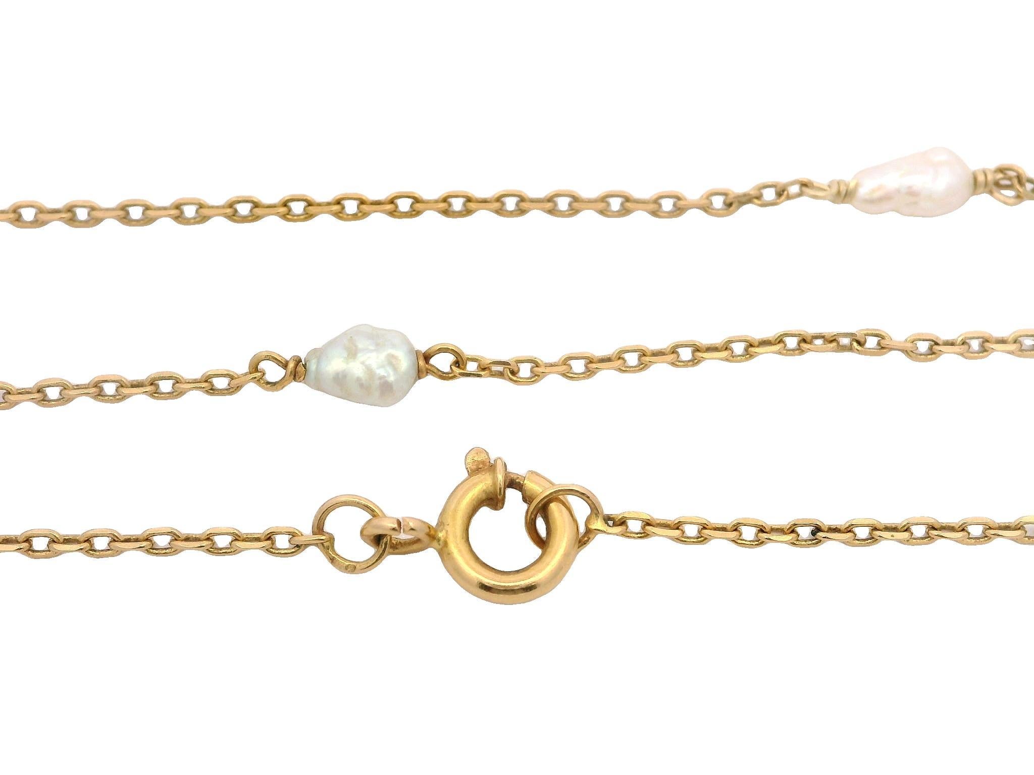 Vintage 18k Gelbgold Süßwasser Perle Station Kabel Link Kette Halskette im Zustand „Gut“ im Angebot in Montclair, NJ