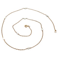 Collar vintage de cadena de eslabones con perlas de agua dulce en oro amarillo de 18k