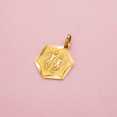 Vintage 18K Yellow Gold Gemini Zodiac Pendant Charm, Circa 1960